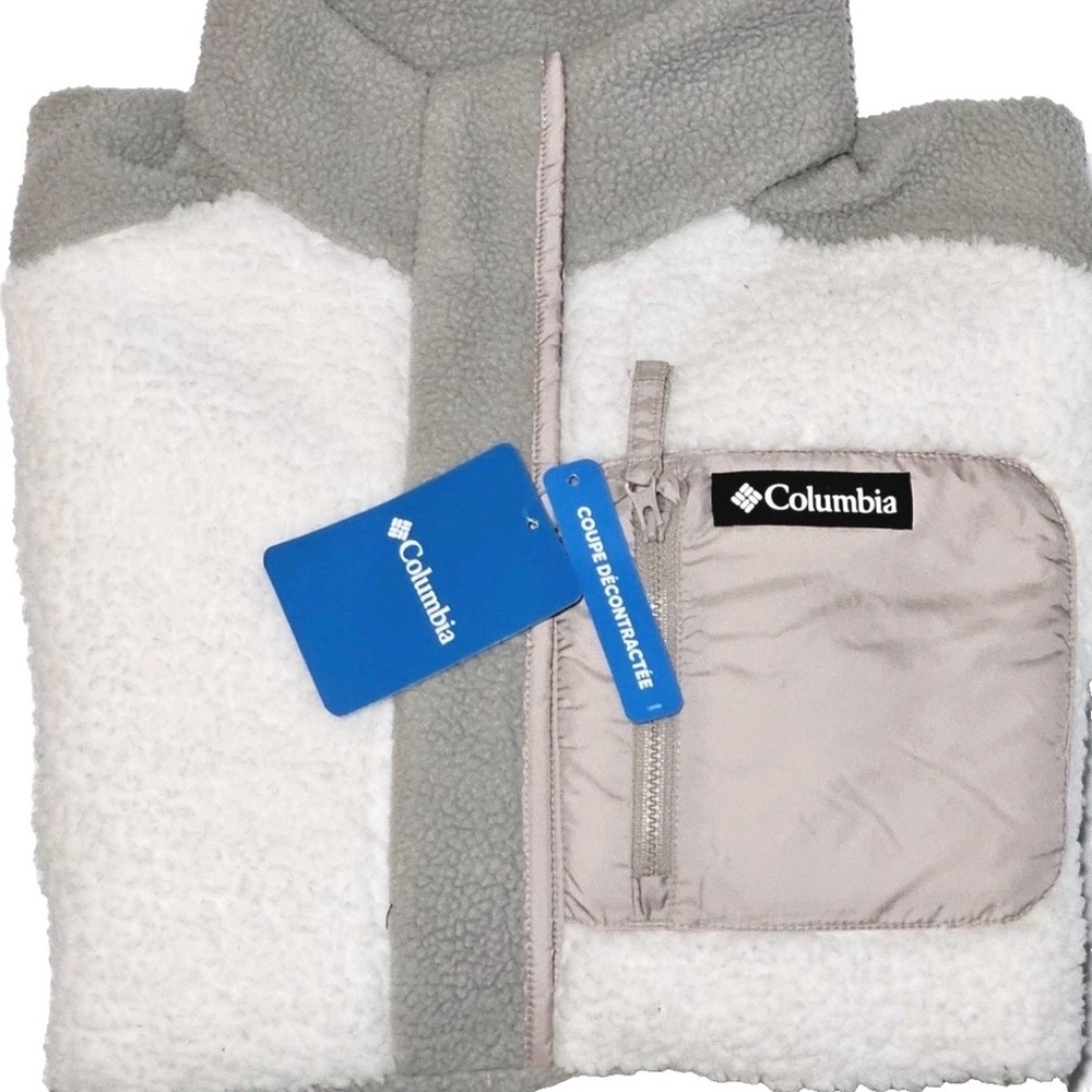 Columbia Women’s Sherpa Fleece Pullover XXL Dove Color Block Jacket - Picture 2 of 5